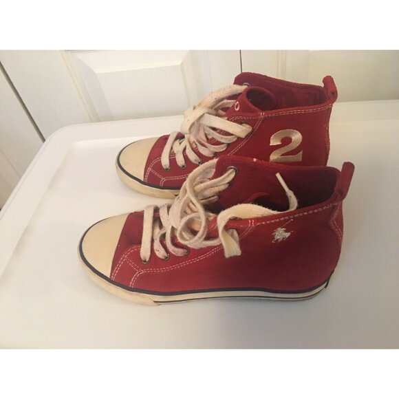 Polo‎ Ralph Lauren Canvas Black Red High Tops-Sz 4 - Picture 4 of 6